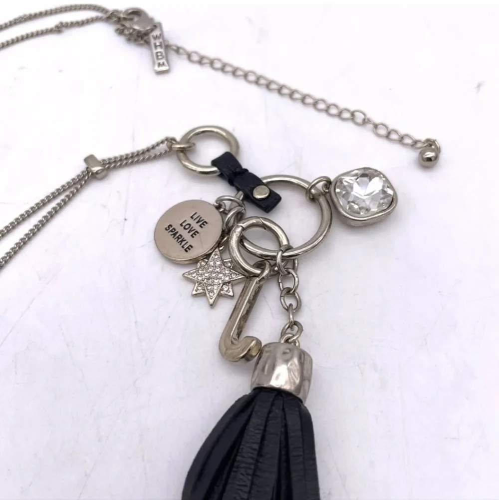 White House Black Market Tassel Charm Crystal Long Necklace